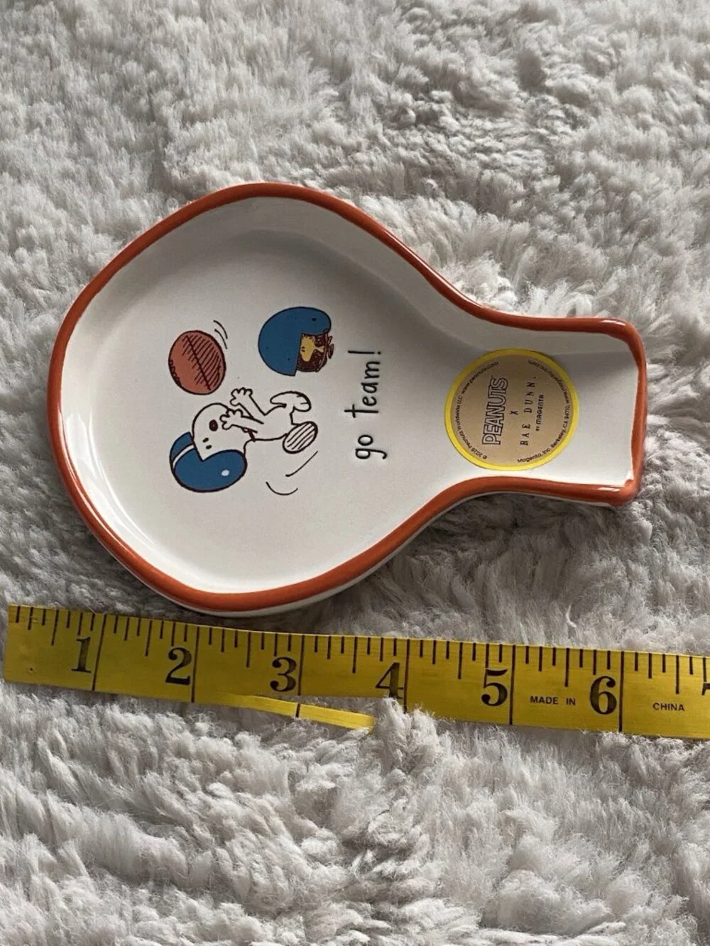 Rae Dunn X Peanuts Snoopy Woodstock Football Go Team Ceramic Spoon Rest NEW